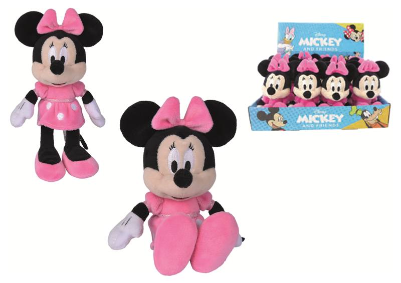 (Mis 1) MINNIE (Minnie Mouse) con abito fucsia Peluche 20cm In espo da 12pz…x12…x24